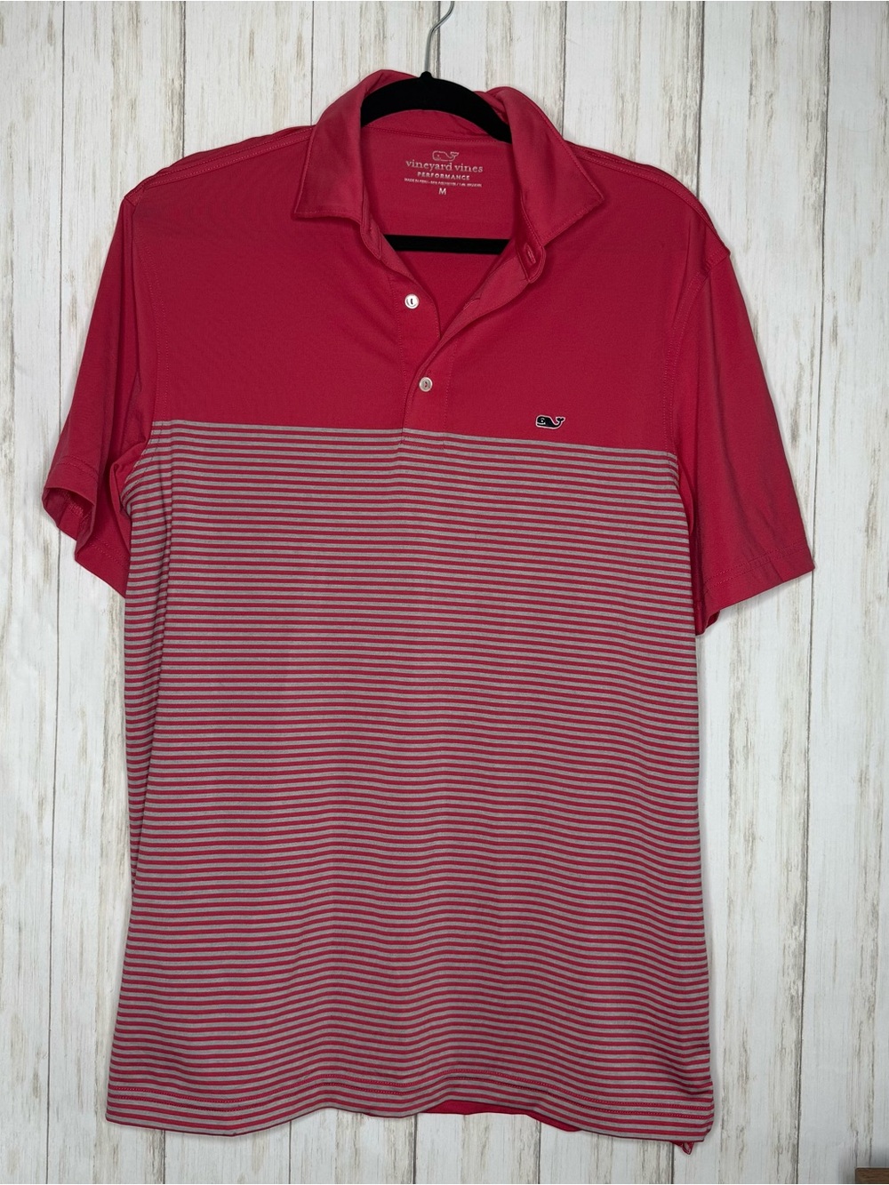 Vineyard Vines Men's Salmon Red Striped Polo Performance Tee Medium